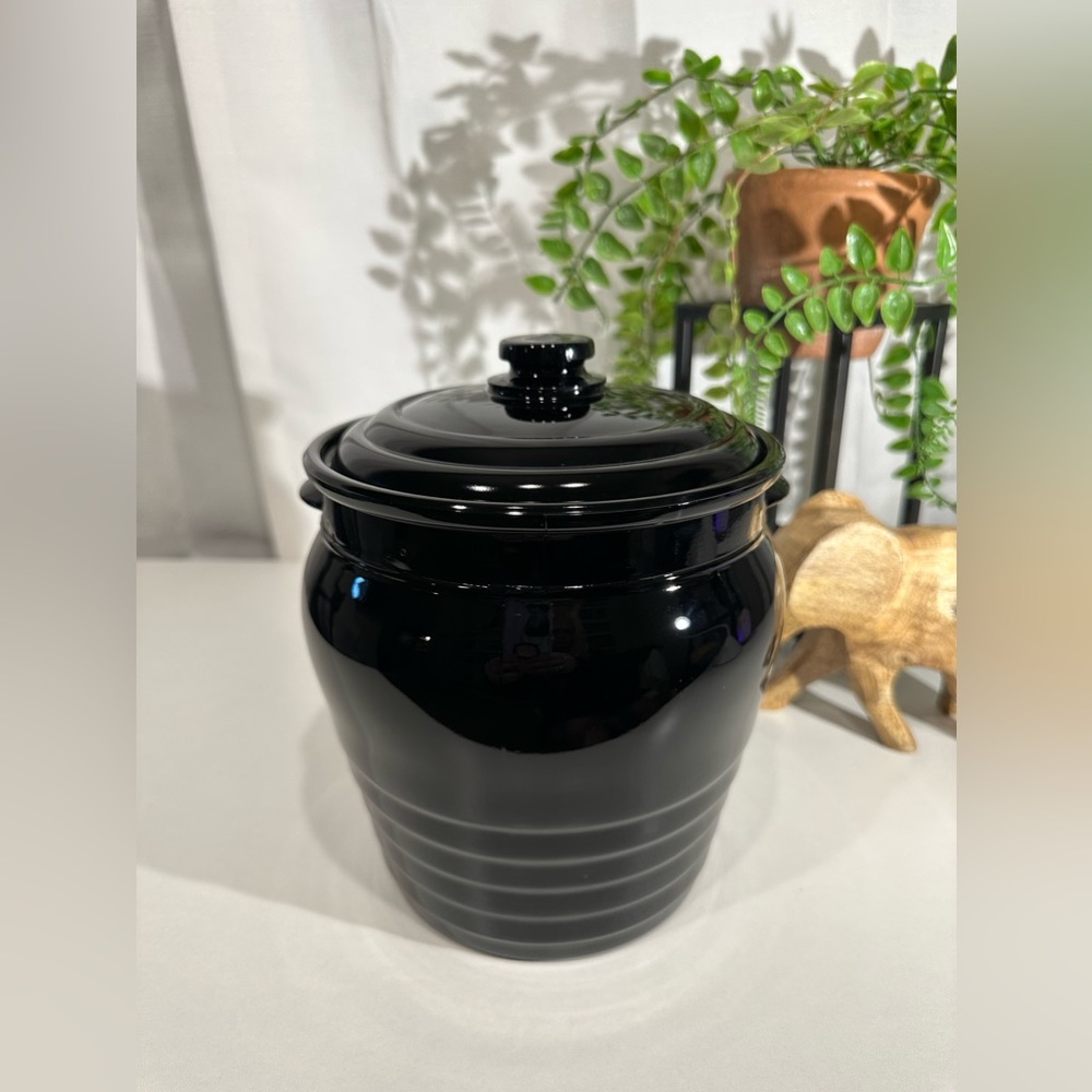 Vintage Amethyst Black Glass Covered Cookie Jar